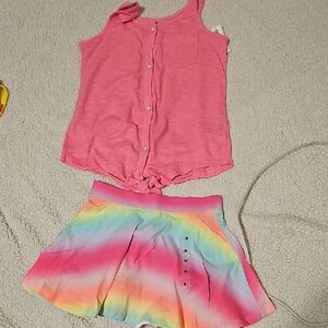 Old Navy Pink Tank and Rainbow Skirt Set